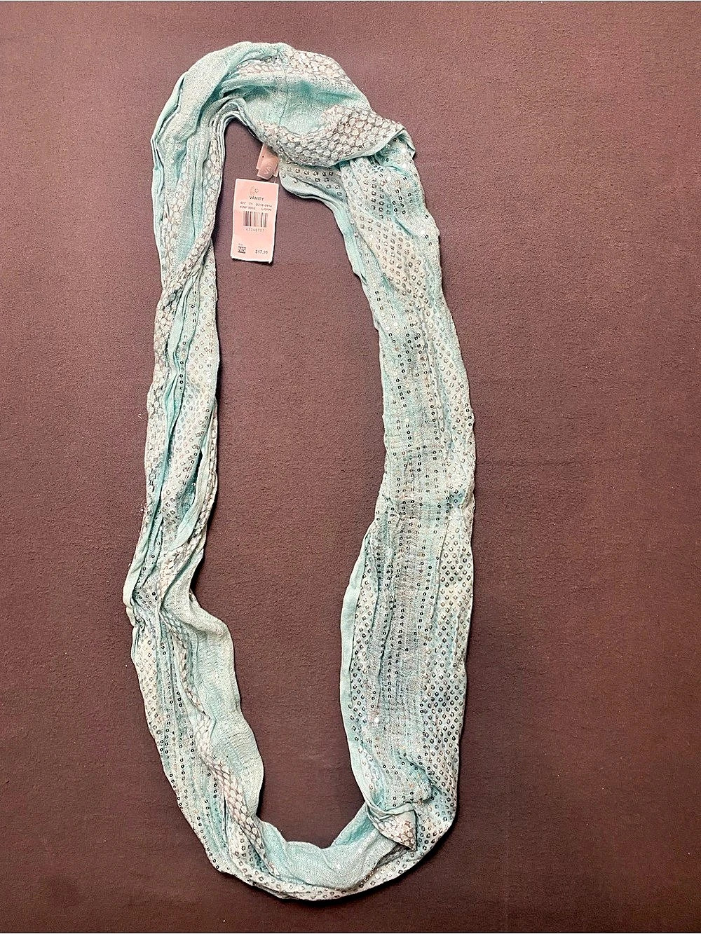 VANITY Sequin Scarf in Light Turquoise NWT